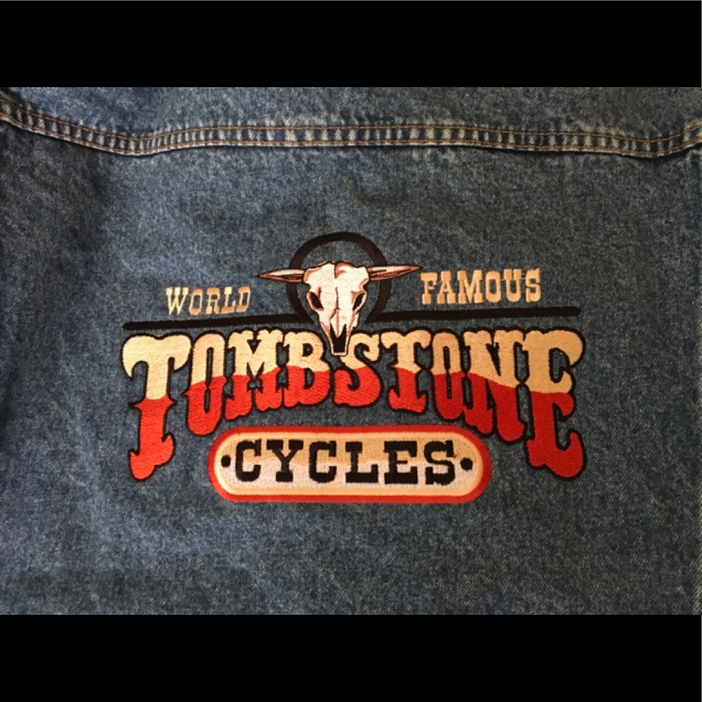 Jean jacket , embroidered back, new.